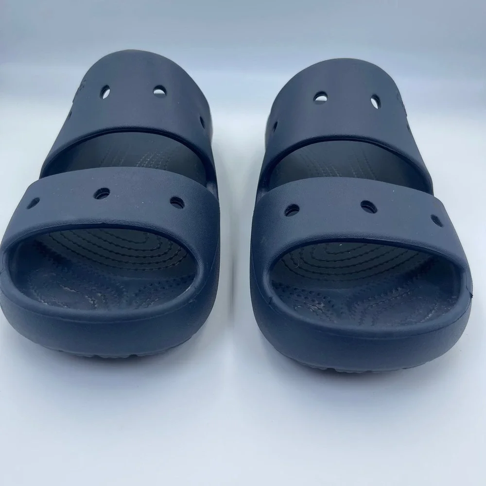 Crocs Classic Double Band Slide Sandals Navy Men's 10 Women's 12 Comfort Casual